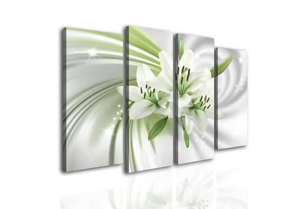 Canvas Multi Panel Wall Art  -  White lily on a green background