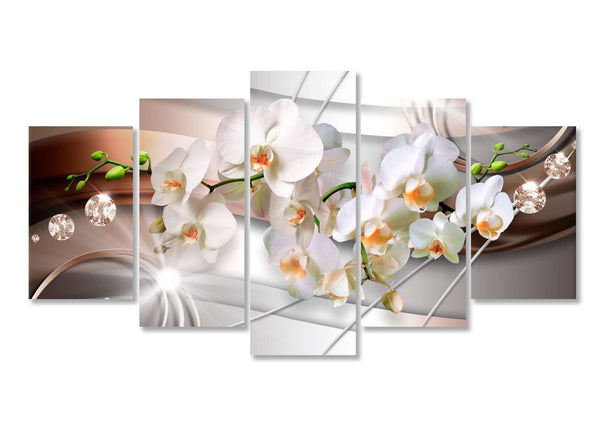 Modular picture, White orchid and brown background.