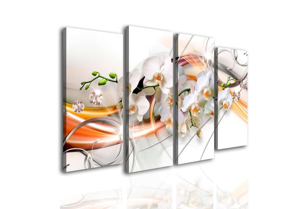 Multi Canvas Art  -  White orchid and orange pattern
