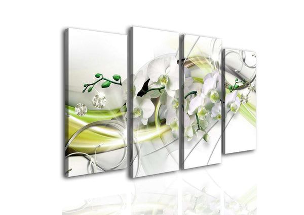 Split Canvas Art  -  White orchid and green pattern