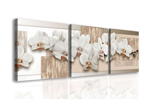 Multi Panel Wall Art  -  White orchids on a beige background