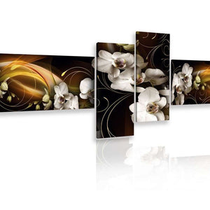 Multi Canvas Artwork  -  White orchids on a brown abstract background