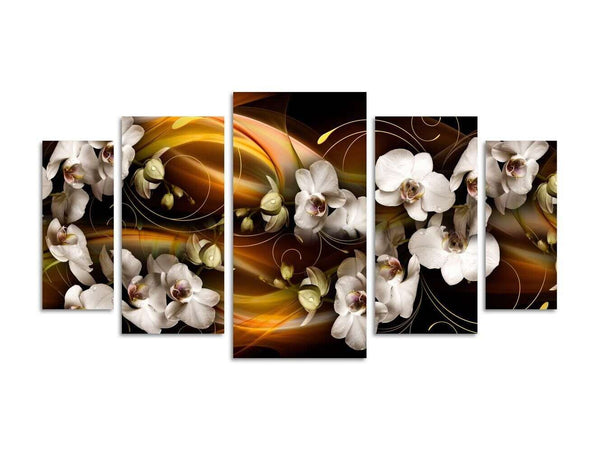 Modular picture, White orchids on a brown abstract background