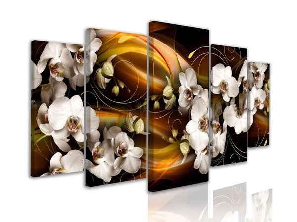 Multiple Canvas Painting  - White orchids on a brown abstract background