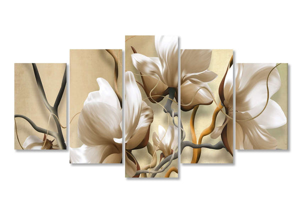 Modular picture, Beige flowers on a background of lines