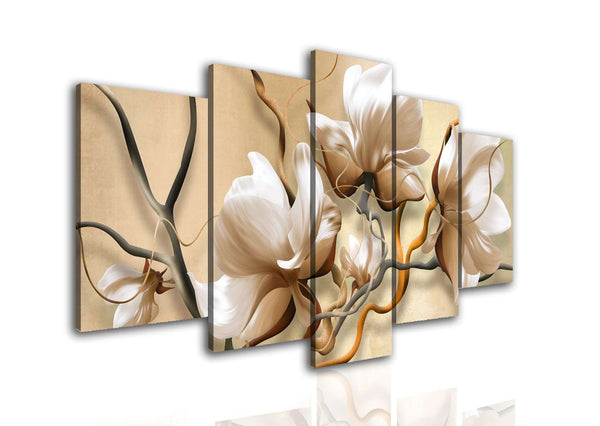 Multi Canvas Prints  - Beige flowers on a background of lines