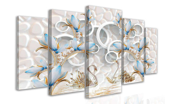 Multi Canvas Wall Art  - Precious flowers and swans