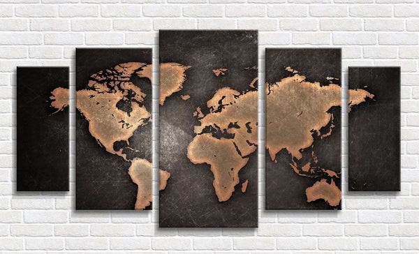 Modular picture, World map in grunge style