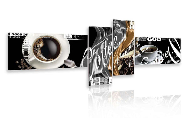 Split Canvas Art  -  Coffee with inscriptions on a black background