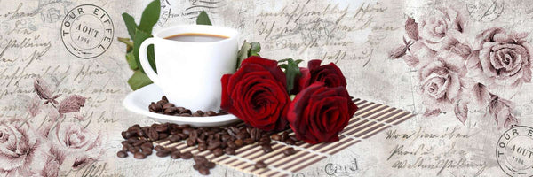 Modular picture, Red roses with a white cup of coffee