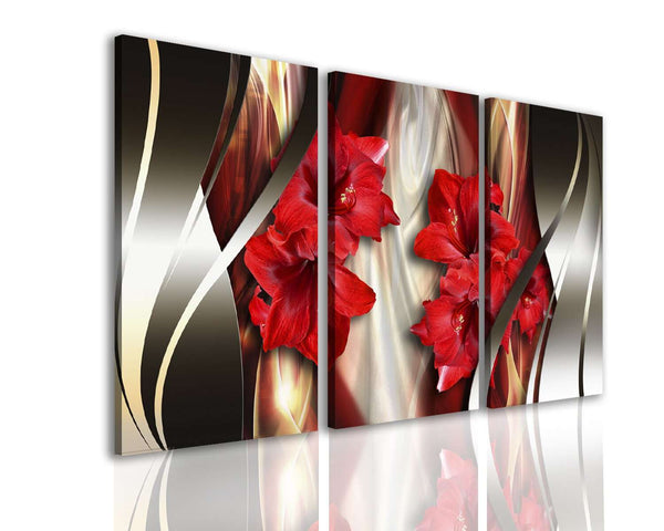 Canvas Multi Panel Wall Art  -  Red flowers