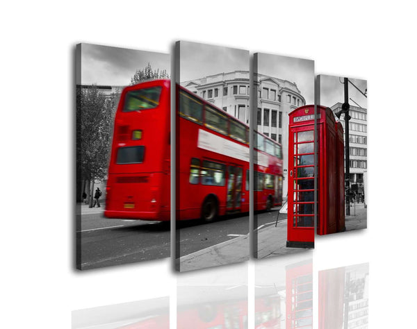 Multi Canvas Prints  -  Red bus and telephone booths