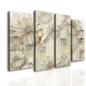 Multi Canvas Artwork  -  Delicate flowers on a beige background