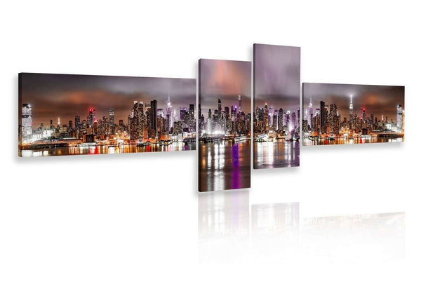 Multiple Canvas Painting  -  Night city in pink