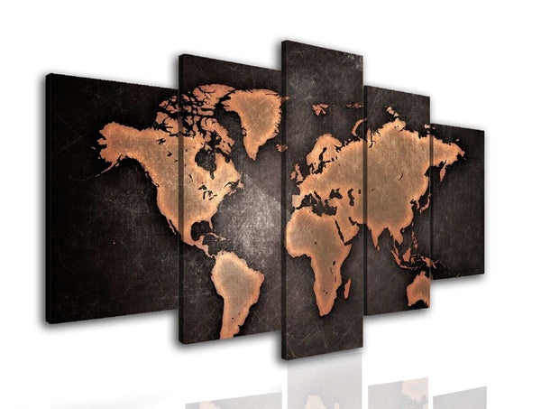 Multi Panel Wall Art  - Political map of the world on a brown background