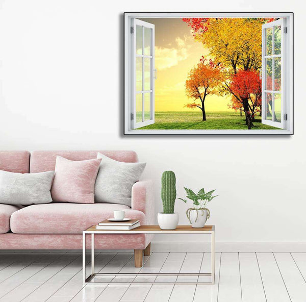 Wall sticker, 3D window with autumn collection