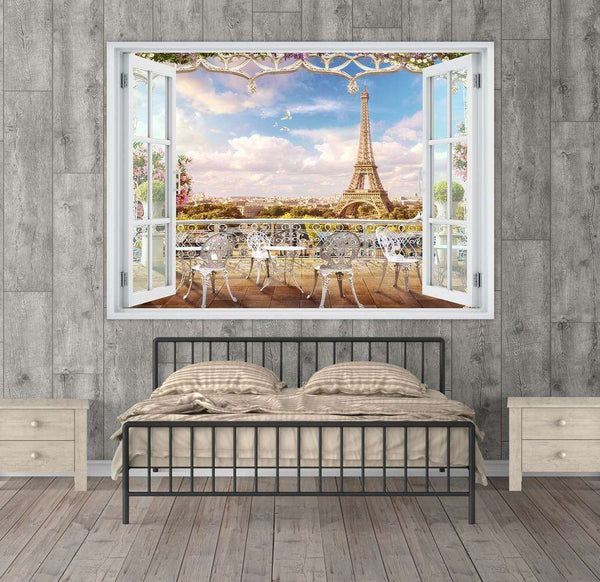 Wall sticker, 3D window with French terrace view