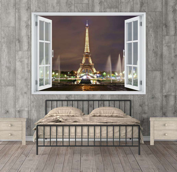 Wall sticker, 3D window with Paris night view