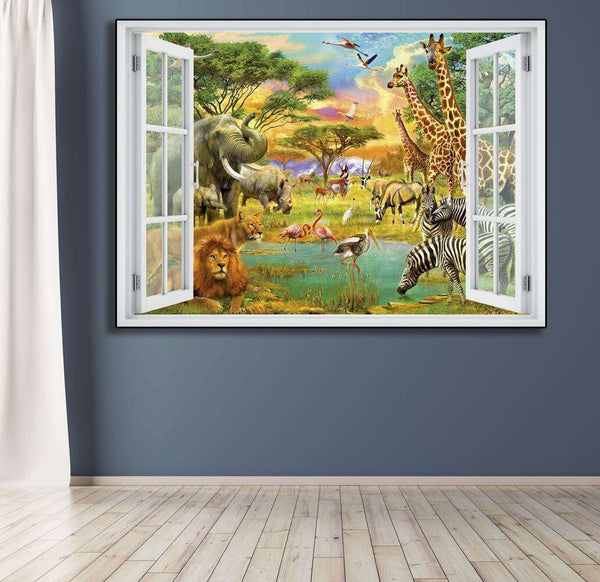 Wall sticker, 3D window with animal view
