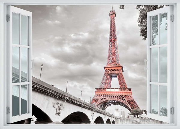 Wall sticker, Window overlooking the Eiffel Tower black and white