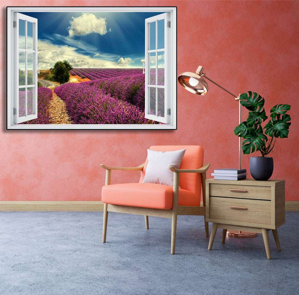 Wall sticker, Window overlooking the plain of purple flowers
