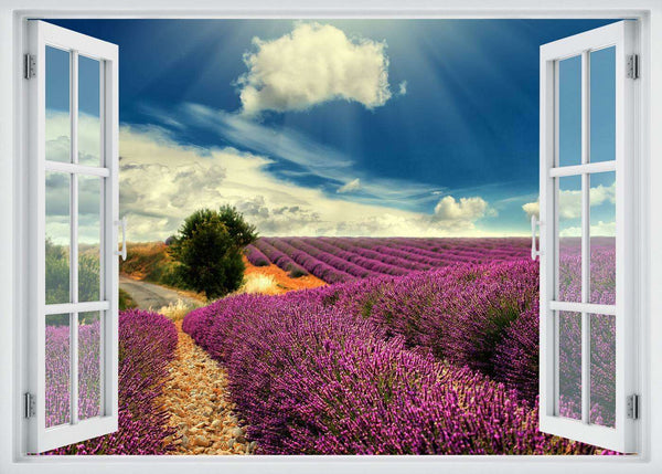 Wall sticker, Window overlooking the plain of purple flowers