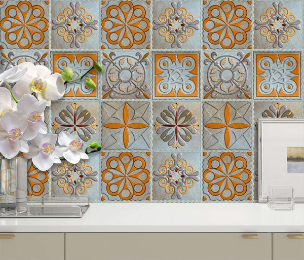 Tile with abstract bright ornaments