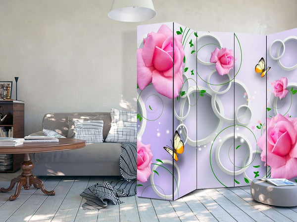 Screen, Butterflies and pink roses and white circles