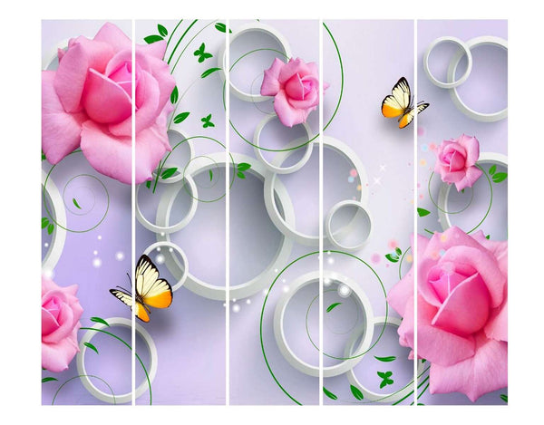 Screen, Butterflies and pink roses and white circles