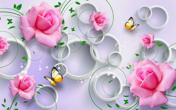 Screen, Butterflies and pink roses and white circles