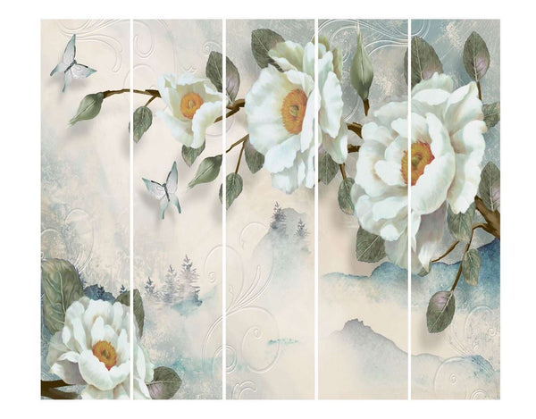 Screen, White flowers on a blue background