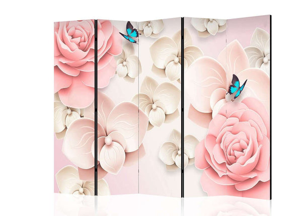 Screen, Pink flowers and blue butterflies