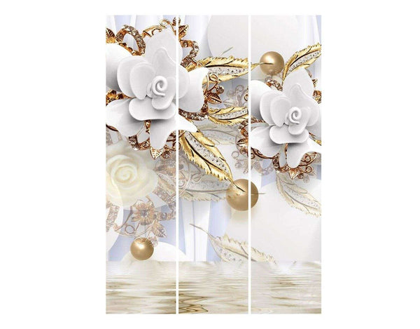 Screen, Flowers from precious stones and swans on a background of water