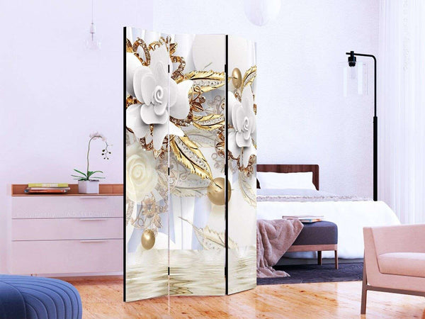 Screen, Flowers from precious stones and swans on a background of water